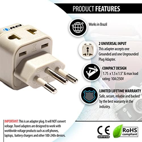 OREI us u Brazil adapter za utikač - type N putni Adapter za Brazil - Universal 2 u 1-CE certificiran-RoHS kompatibilan - White