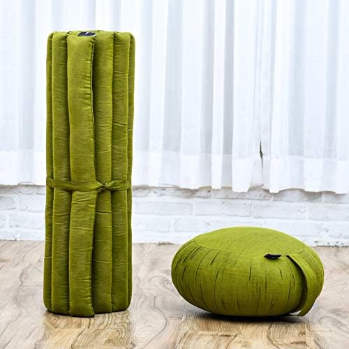 LEEWADEE set jastuka za meditaciju - 1 okrugli Zafu Yoga jastuk i 1 kvadratni Roll-Up Zabuton prostirka ispunjena ekološki prihvatljivim