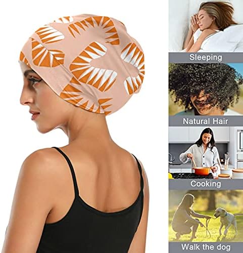 Kapa s lubanjem za spavanje Radni šešir Bonnet Beanies za žene Narančasta plairana geometrijska apstraktna kapa za spavanje Radni