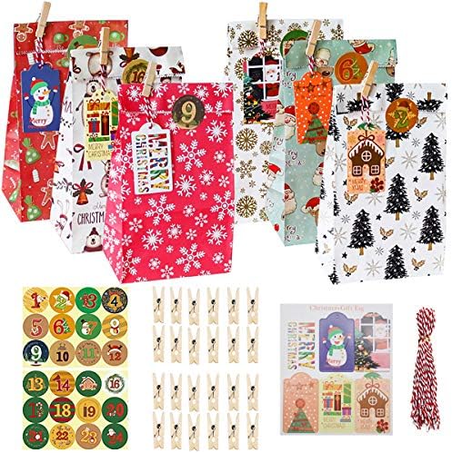 24pack poklon torbe male Božić Kraft papir Party Favor torbe sa drvenim klip, Božić naljepnice, poklon oznake