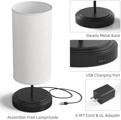 Ecoiot noćna lampa Set od 2 sa USB portom-Kontrolna tabla na dodir lampa za noćni ormarić u spavaćoj sobi sa mogućnošću zatamnjivanja