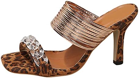 Sandale za žene djevojke Ljetne dame Modni Leopard Print Print Suede remen Kombinacija otvorenih noktiju tanke sandale visoke pete