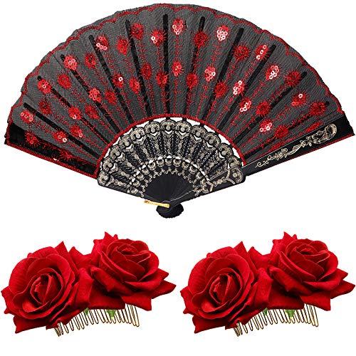 2 komada ženske kopče za kosu i vezene šljokice tkanina ručni sklopivi Ventilatorski pribor za kosu za flamenko plesač kostim dodatna