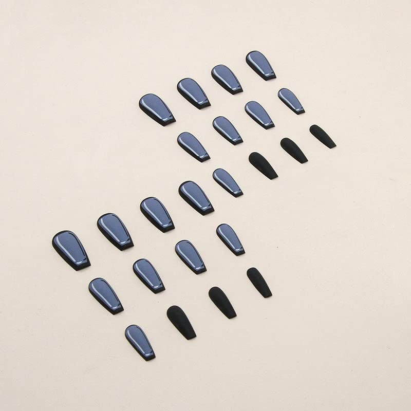 Kvadratna presa na noktima Srednja sa plavim crnim stripom plavi Squoval lažni nokti akrilni nokti mat lažni nokti crtani lepak na