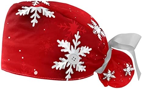 Božićni crveni snježni pahub pire za žene za žene dugačka kosa radna kapa s gumbom i duksevima 2 kom Unisex kravata natrag kape