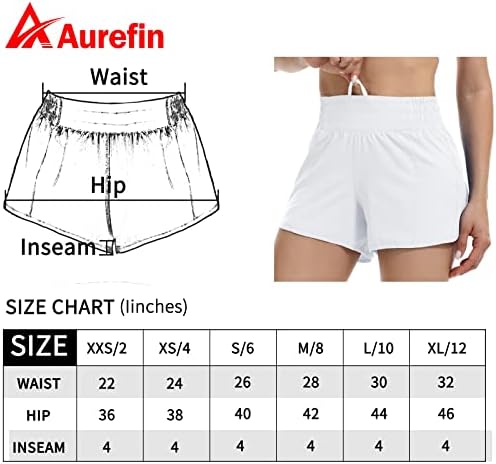 Aurefin trčanje za žene, visoko obređene atletske kratke hlače sa oblogom i zip džepom Ženske vježbe kratke hlače 4 inča