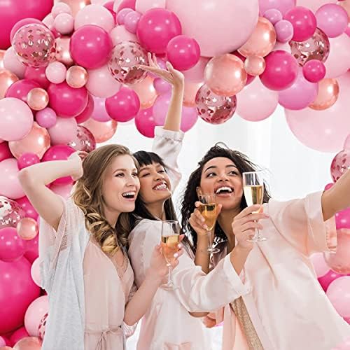 Pink baloni Garland luk Kit, 154kom Hot Pink svjetlo Pink Rose Gold konfeti Baloni za djevojčice žene Baby tuš svadbeni tuš vjenčanje