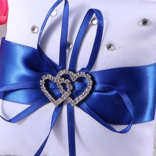Doitool bijeli jastuci vjenčani prsten jastuk saten dvostruka srca dekoracija vjenčani prsten nosilac jastuk, prsten nosilac jastuk