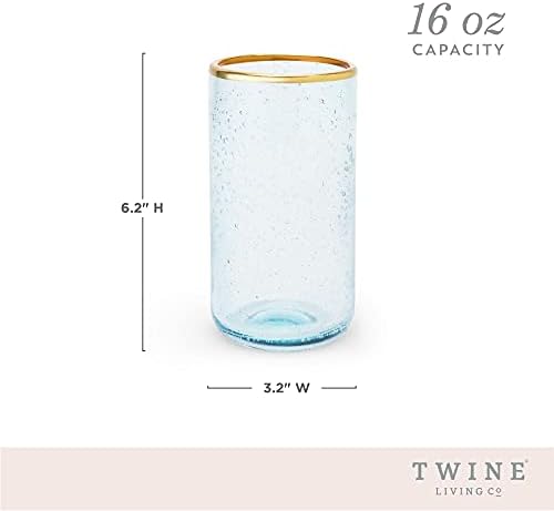 Twine Aqua Bubble Gold Rim staklene posude, zatamnjeno staklo, Set kapaciteta 2, 16 Oz