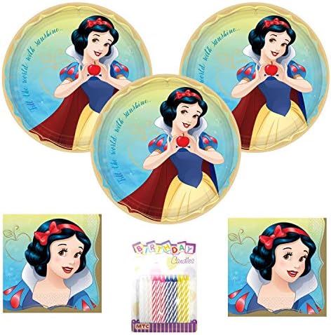 Disney Princess Snow White Party Supplies Pack služi 16: 9 ploče i salvete sa rođendanskim svijećama