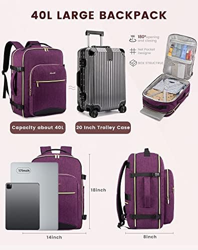 LOVEVOOK veliki putni laptop ruksak za žene, 40L odobreni ruksak za nošenje vodootporan 17.3 inčni ruksak za prtljag Daypack Business