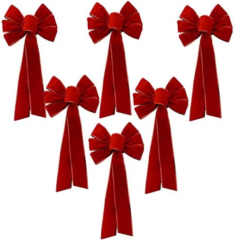 Crveni baršun Božić vijenac lukovi-10 širok, Set 6, Ulazna vrata, Kapija, ograda, maloprodajni ukrasi za prikaz, poklon korpa, Swag
