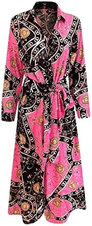 NOKMOPO ženski džemper & nbsp;haljina jesenska Moda štampana košulja ovratnik Dugi rukav kravata srednje dužine haljina za zabavu Maxi 