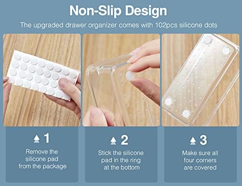 Puroma 25 kom Organizator fioka sa neklizajućim silikonskim jastučićima, svestrane kante za odlaganje fioka 4 veličine, prozirne plastične