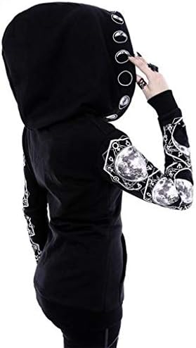 Icjjl ženski gotski stil mjesec tiskani s dugim rukavima dukseve dukseže dukseže, casual grafički s kapuljačom sa džepovima crna
