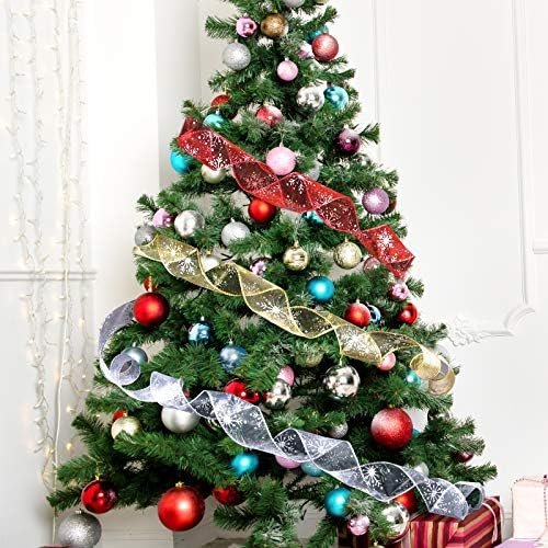 Livder 2,5 inča široka Božićna žičana traka Snowflake Organza Sheer Glitter Ribbon za božićno drvo, vijenac, dekoracija zabave, pakovanje