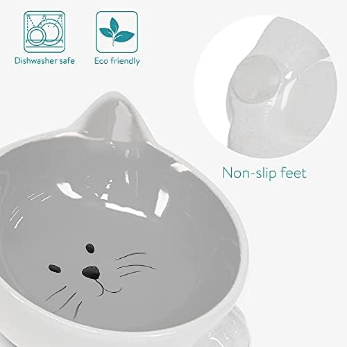 Navaris posude za mačke sa ušima - 2 pakovanja keramičkih jela za hranjenje mačaka sa neklizajućim silikonskim stopalima - Set posuda