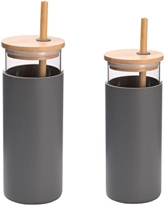 MINICHEF 18oz Stakleni tumbler sa bambusovim poklopcem i slamnim sokom od silikonskih rukava Staklena voda, BPA besplatno