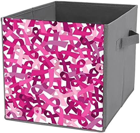 Pink Ribbon FIKCER Svjesnost skenila za skladištenje tkanine Kutija za pohranu 11 inča Sklopivi kanti za pohranu s ručkama