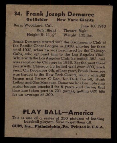 1939 Igrajte loptu # 34 Frank Demaree New York Giants VG / Ex Divovi