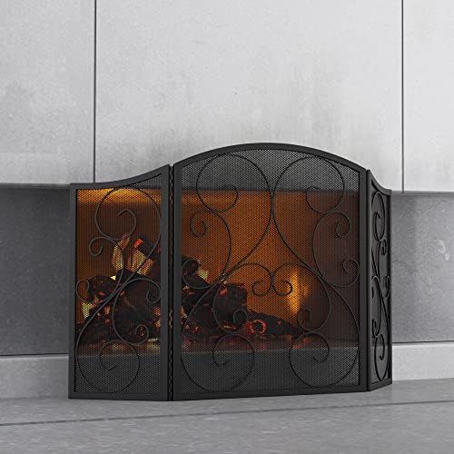 Vatra ljepota kamin ekran 3 Panel kovanog željeza crni Metal 48 x30 Spark Guard Cover