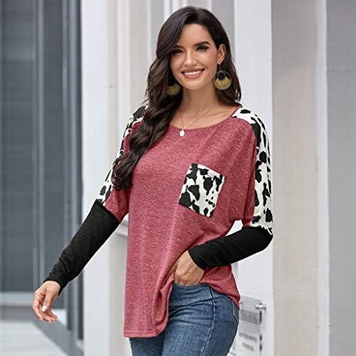 ESKNAS ženska dukserica jesen zima Leopard Print spajanje dugih rukava majica o-izrez pulover vrhovi bluza