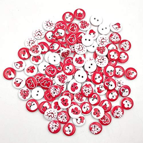 100pcs okrugli ljubavni drveni dugmadi Drveni dugmadi DIY šivene karata za obnavljanje crta - slučajni uzorak