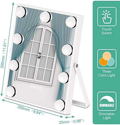LED toaletno ogledalo sa svetlima, holivudsko ogledalo za šminkanje na dodir za stol, načini 3 boje, 9 LED sijalica sa mogućnošću