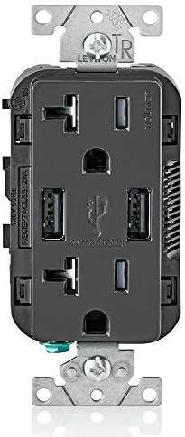 Leviton T5832-E 20-AMP USB punjač / otporni na tampon, crni, crni, 1-pakovanje
