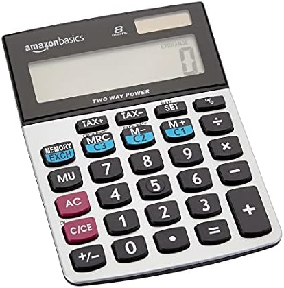 Basics LCD 8-znamenkasti desktop kalkulator, srebro - 1 paket