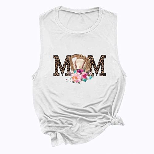 lcepcy Tank Tops za žene Bejzbol Mama Print Vest okrugli vrat bluza bez rukava 2023 ljetna Ležerna košulja