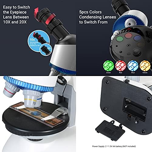 Jieoto optički mikroskop za djecu, 40x 100x 1200x Veliko uvećanje, početni mikroskop,mobilni držač-komplet za naučni eksperiment