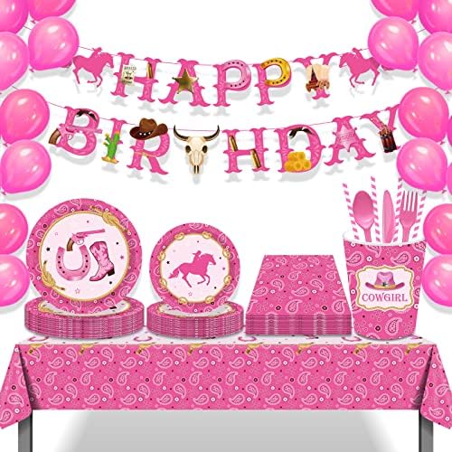 Tudomro Western Cowgirl tema Rođendanska zabava stolnjak Pink filc konj stolnjak, cowgirl Tabela Cover za Zapadni Cowgirl rođendan