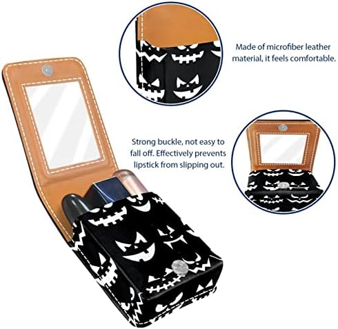 Mini ruž za usne sa ogledalom za torbicu, zastrašujuća Halloween bundeva lica na crnoj pozadini prenosiva organizacija držača kućišta