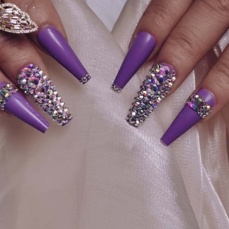 ZYBUXY 24kom lady purple press na noktima dugi lijes lažni nokti akrilni vjenčani nokti za mladenke balet umjetni nokti za žene i