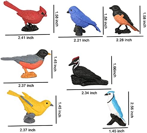 Mini ptice figurice 7pcs, ptice za kolač za kolače, minijaturne ptice životinjske figure Oriole Robin kardinal ptica obrazovna igračka,