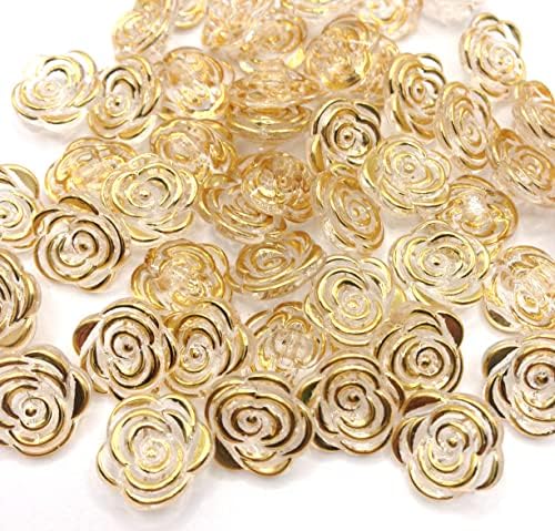Karmelling 50pc Gold Rose cvjetni uzorak Odjeća prozirne gumbe za šivanje šivanja s osovinom za šivanje DIY CRAFT ukras, 13 mm, 4