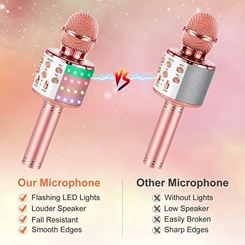 Milerong 2 paket Karaoke mikrofon za djecu pjevanje, 5 u 1 bežični Bluetooth mikrofon sa LED svjetla Karaoke mašina prijenosni Mic