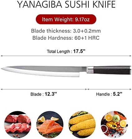 CHUYIREN Sushi nož sashimi nož - 9,5 inča i 12 inča, drška od nerđajućeg čelika i drška od drveta Wenge