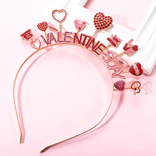 NVENF Valentin's Day Heart traka za glavu za žene Shinny Rhinestone Heart Hairbands crveno srce Hair Hoop Party pokloni