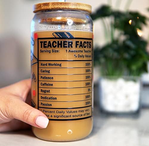 Personalizovana nastavnička čaša čaša za ledenu kafu-savršen kraj školske godine zahvalnost učenika Hvala poklon sa bambusovim poklopcem