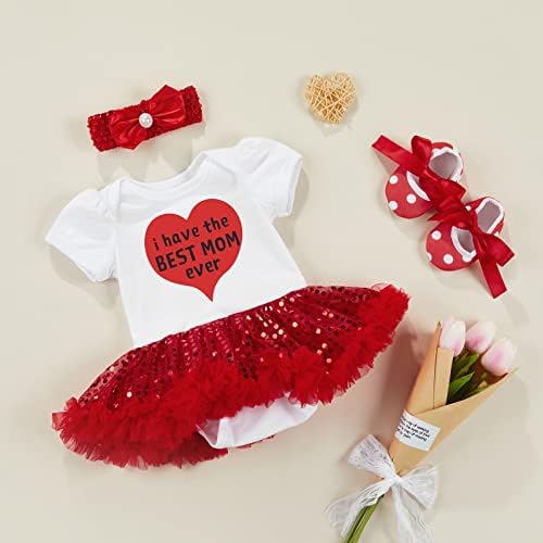 Novorođena dječja dječja djevojka Uskrs / Valentinovo odijelo kratki rukav rufffle Love Heart Sequin Tulle Rompers haljina