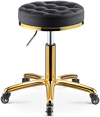 Kvaeuyr okretna salonska kozmetička stolica,Frizerski salon za podešavanje okrugla kožna jastuk valjana stolica sa točkovima i postoljem