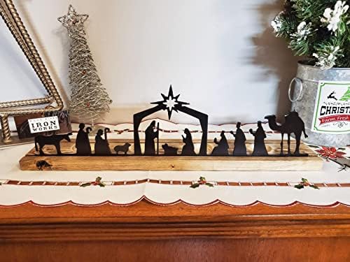 Racsoh Roditeljit Podesite prizor za božićne rođenja za božićne zatvorene, sa drvenom bazom i lampicama, figura male ljude Nativnost