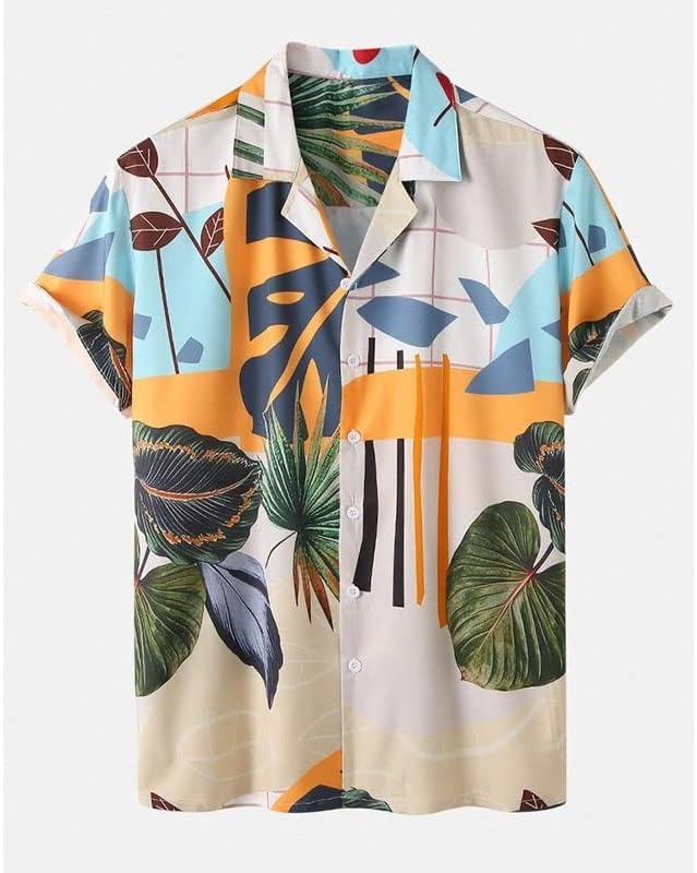SCDZS Muški print Set rever Dugme Majica kratkih rukava i plaža Kratki ljetni set za muškarce Havajski povremeni dvodijelni set S-3XL