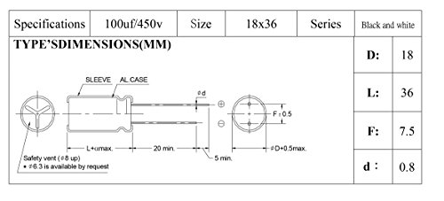 LATTECH 100UF 450V 18X30 + / -20% +105℃ 6 kom aluminijumski elektrolitički kondenzatori