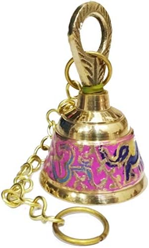 Purpledip šareni mesingani viseći zvono sa om-slonom za dom hram, vrata, hodnik, trijem ili balkon; Jedinstveni dekor poklon