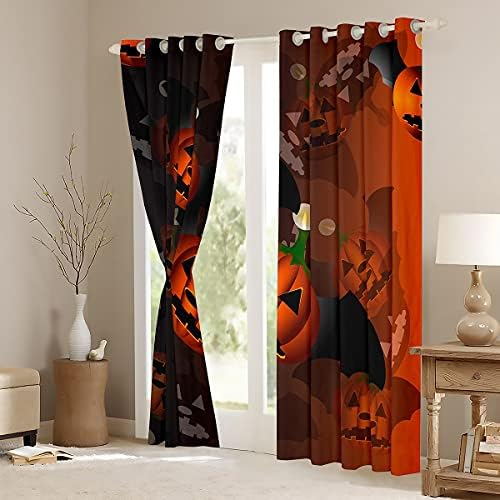 Erosebridal Halloween Posteljina 52W X96L PUMPINA LANTER LONTER CURTS BATS CRTOVANO PROZOR ZA PROZORI ZA KIDS DIJELOVI GRAĐEVINE HALDOWER