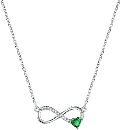 GLIVEOR Birthstone ogrlica za žene, 14k Bijelo zlato pozlaćena Infinity ogrlica oblik srca CZ ogrlica Birthstone ogrlica Nakit Valentines